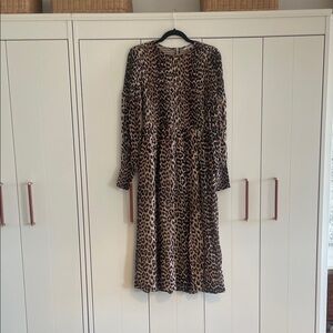 Ganni Brown Leopard Long Sleeve Dress Sz 36